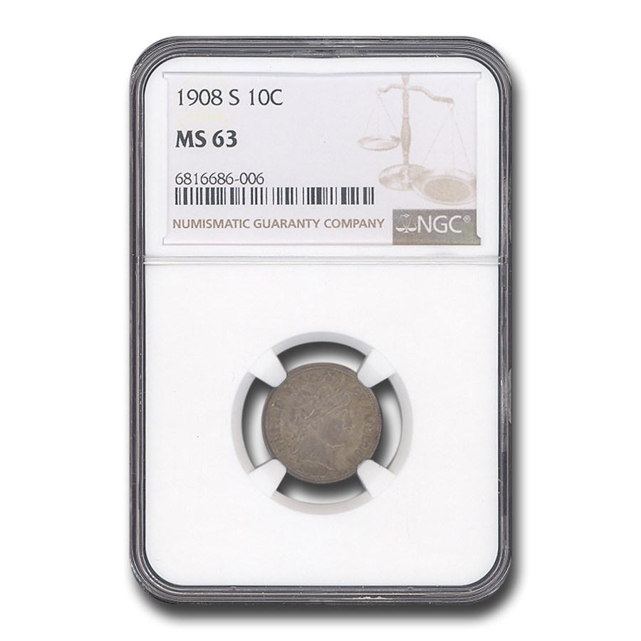 1908-S Barber Dime MS-63 NGC