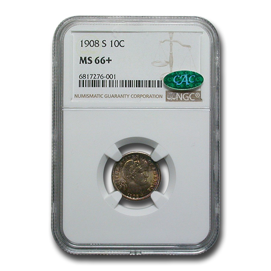 1908-S Barber Dime MS-66+ NGC CAC