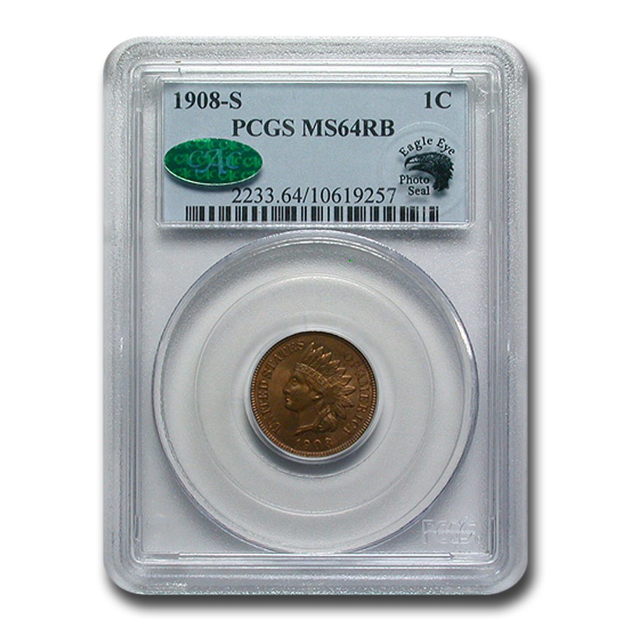 1908-S Indian Head Cent MS-64 PCGS CAC (Red/Brown)