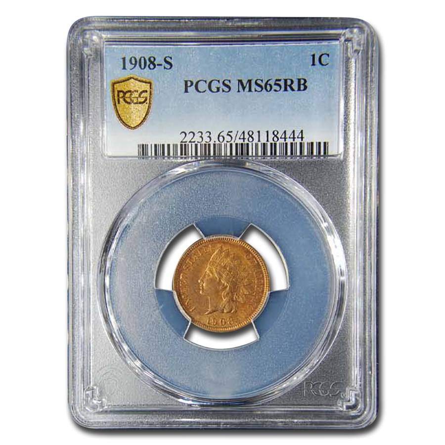 1908-S Indian Head Cent MS-65 PCGS (Red/Brown)