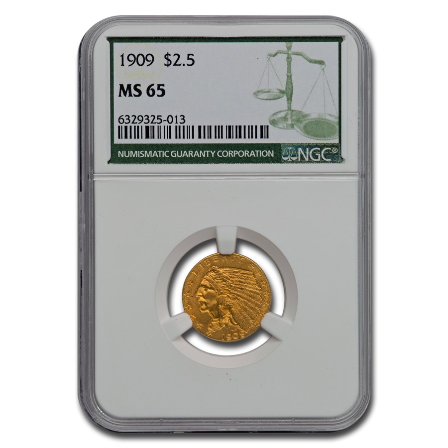 1909 $2.50 Indian Gold Quarter Eagle MS-65 NGC (Green Label)