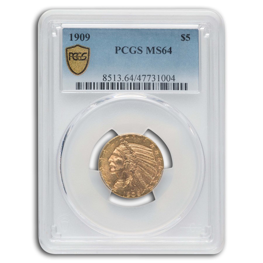 1909 $5 Indian Gold Half Eagle MS-64 PCGS