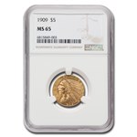 1909 $5 Indian Gold Half Eagle MS-65 NGC