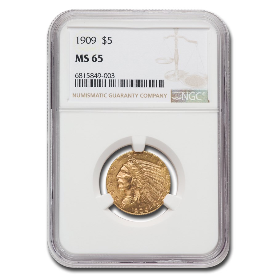 1909 $5 Indian Gold Half Eagle MS-65 NGC