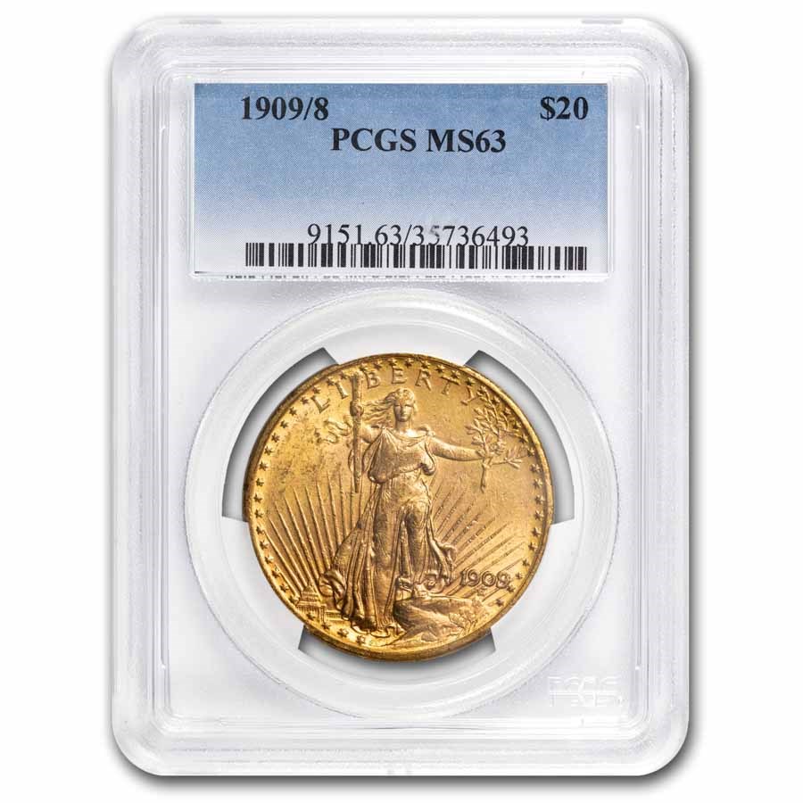 1909/8 $20 St Gaudens Gold Double Eagle MS-63 PCGS