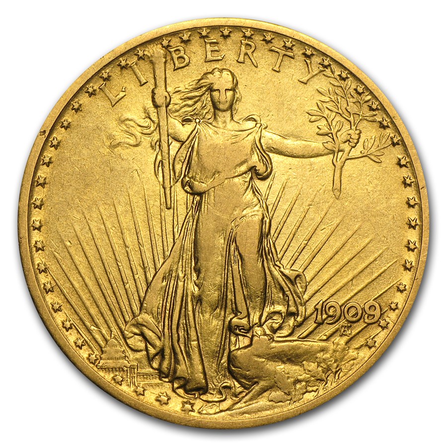 1909/8 $20 St Gaudens Gold Double Eagle VF