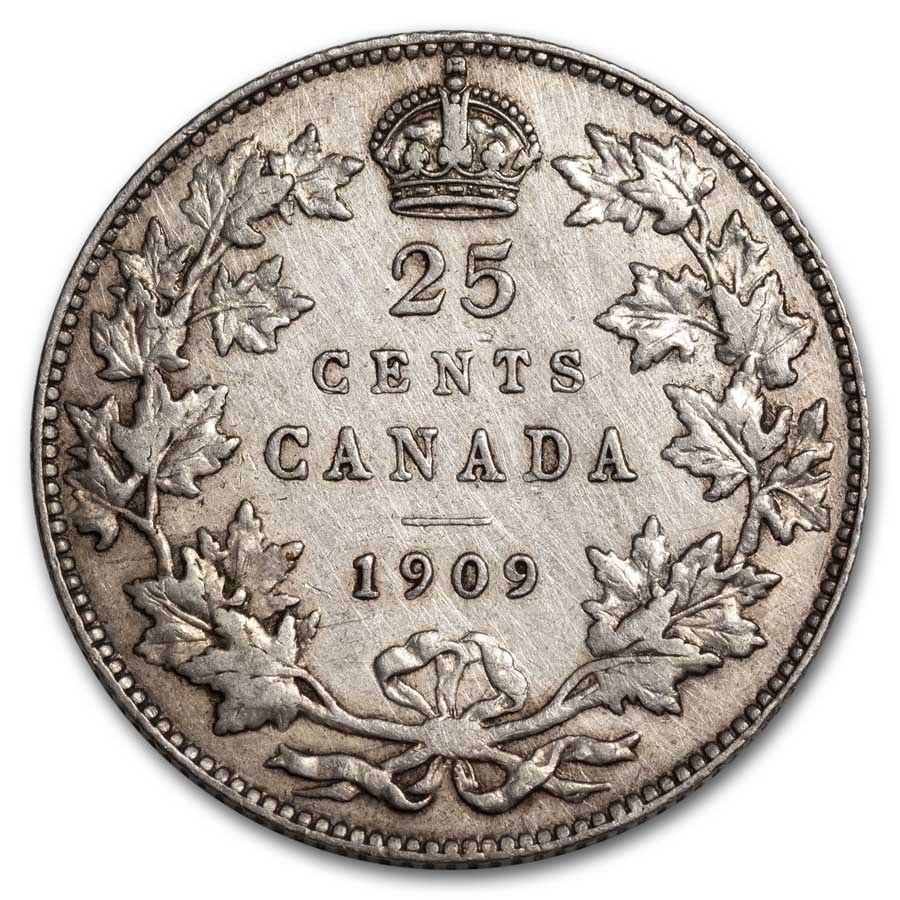 1909 Canada Silver 25 Cents Edward VII VF (Details)