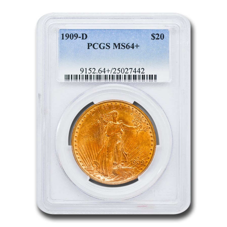 1909-D $20 St Gaudens Gold Double Eagle MS-64+ PCGS