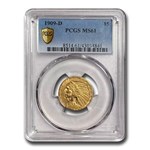 1909-D $5 Indian Gold Half Eagle MS-61 PCGS