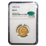 1909-D $5 Indian Gold Half Eagle MS-63 NGC CAC