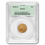 1909-D $5 Indian Gold Half Eagle MS-63 PCGS