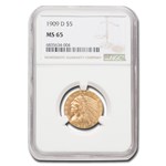 1909-D $5 Indian Gold Half Eagle MS-65 NGC