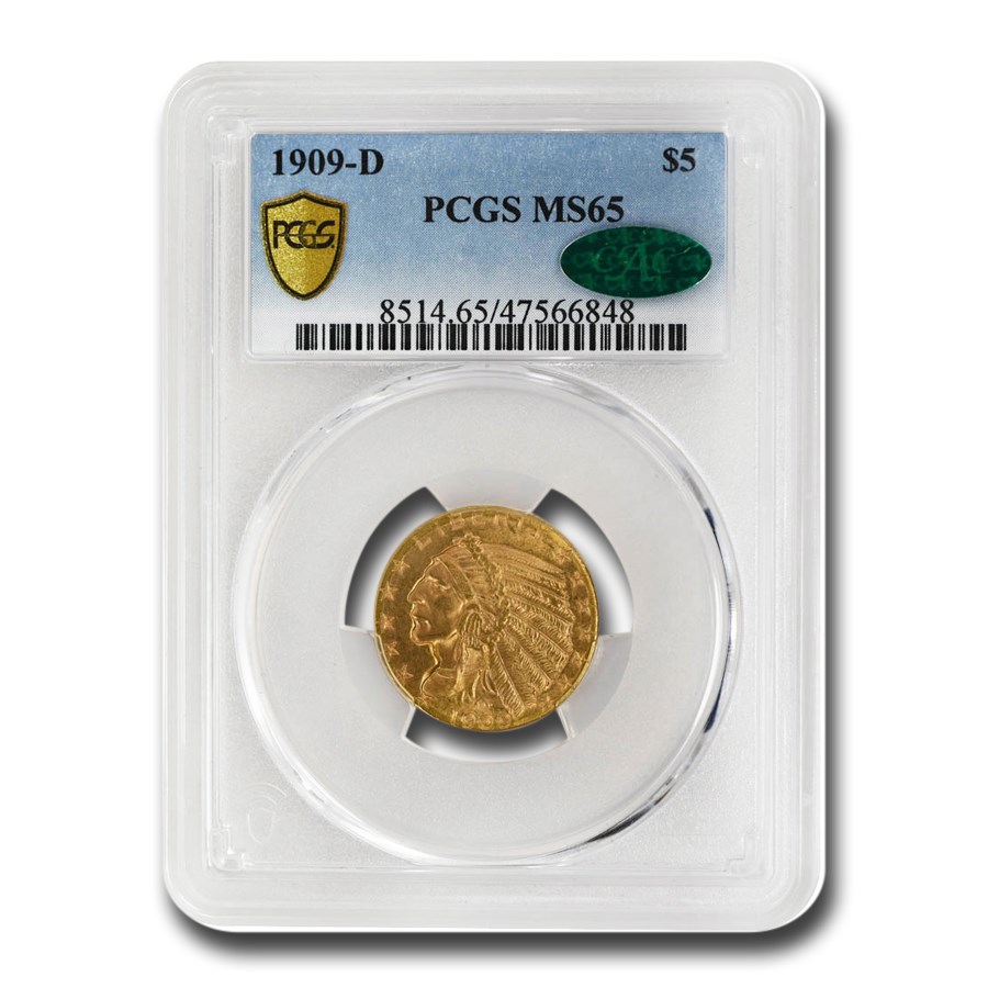 1909-D $5 Indian Gold Half Eagle MS-65 PCGS CAC