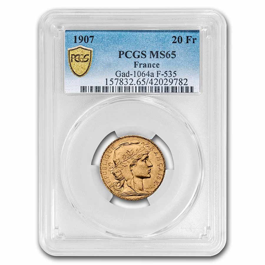 Buy 1909 France Gold 20 Francs Rooster MS-65 PCGS | APMEX