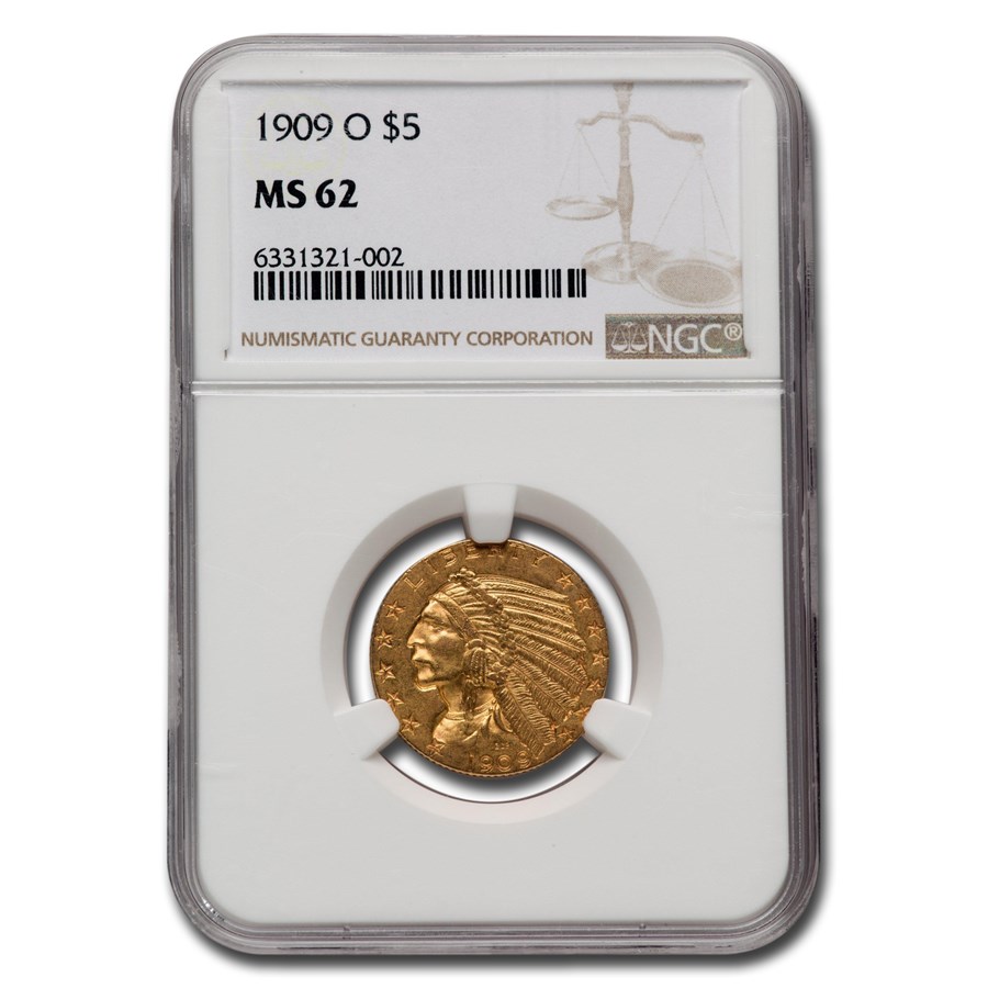 1909-O $5 Gold Indian Half Eagle MS-62 NGC