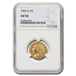 1909-O $5 Indian Gold Half Eagle AU-58 NGC