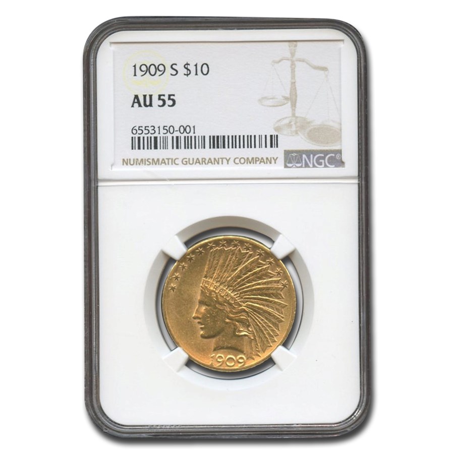 1909-S $10 Indian Gold Eagle AU-55 NGC