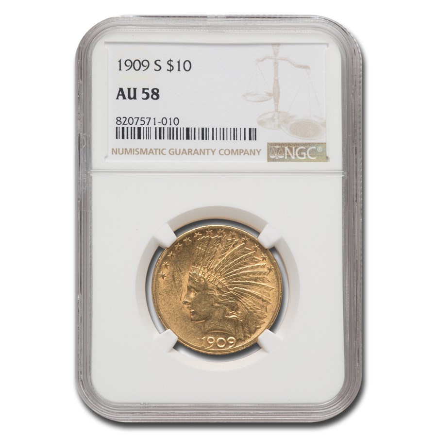 1909-S $10 Indian Gold Eagle AU-58 NGC