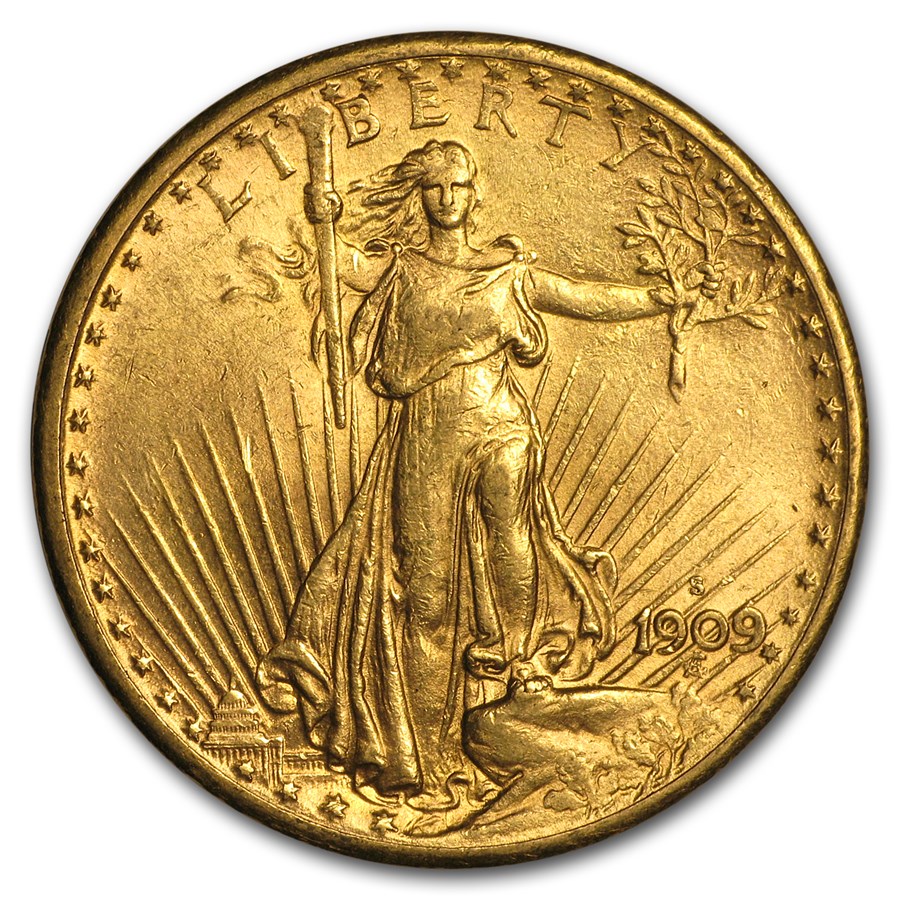 1909-S $20 St Gaudens Gold Double Eagle AU