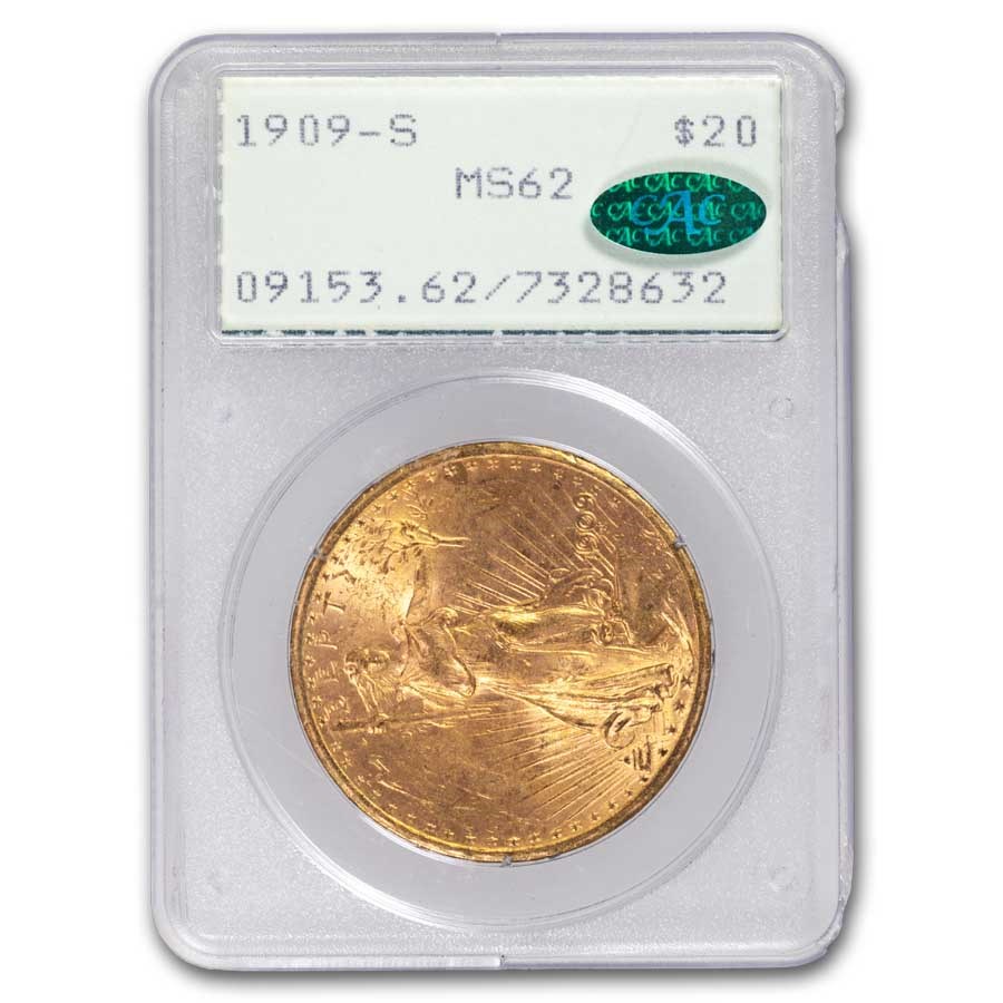 1909-S $20 St Gaudens Gold Double Eagle MS-62 PCGS CAC