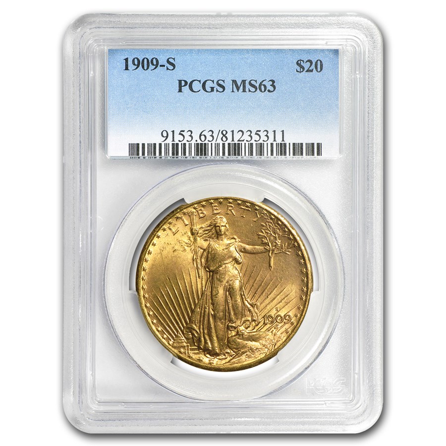 1909-S $20 St Gaudens Gold Double Eagle MS-63 PCGS