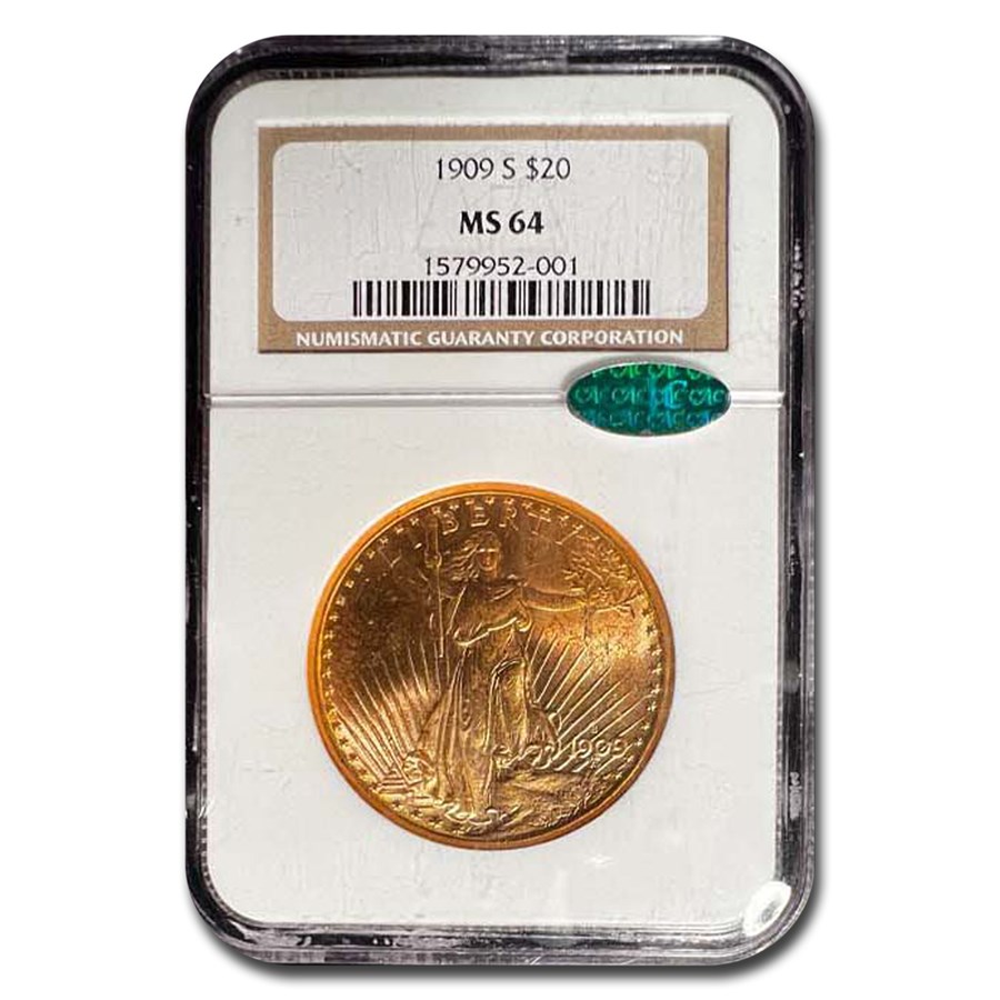 1909-S $20 St Gaudens Gold Double Eagle MS-64 NGC CAC