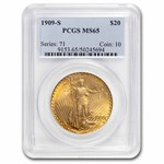 1909-S $20 St Gaudens Gold Double Eagle MS-65 PCGS