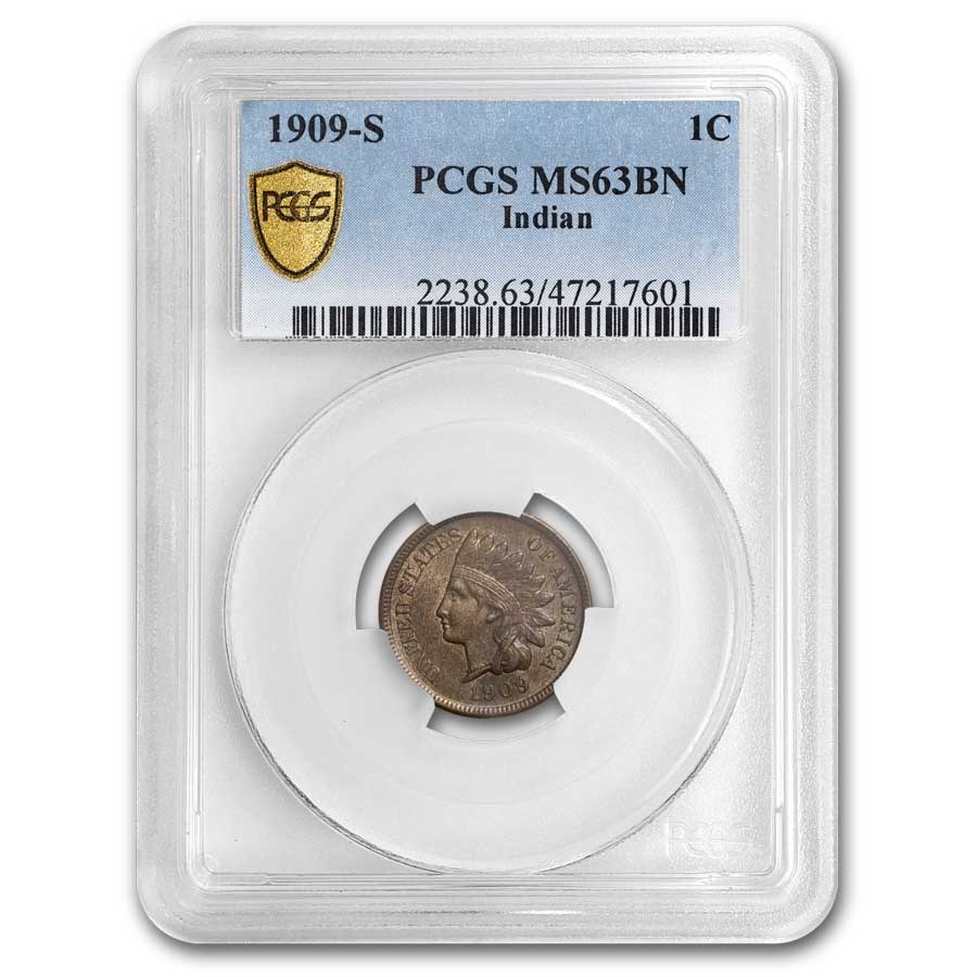 1909-S Indian Head Cent MS-63 PCGS (Brown)