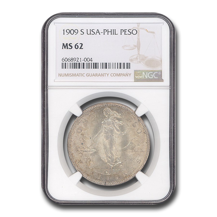 1909-S Philippines Silver Peso MS-62 NGC