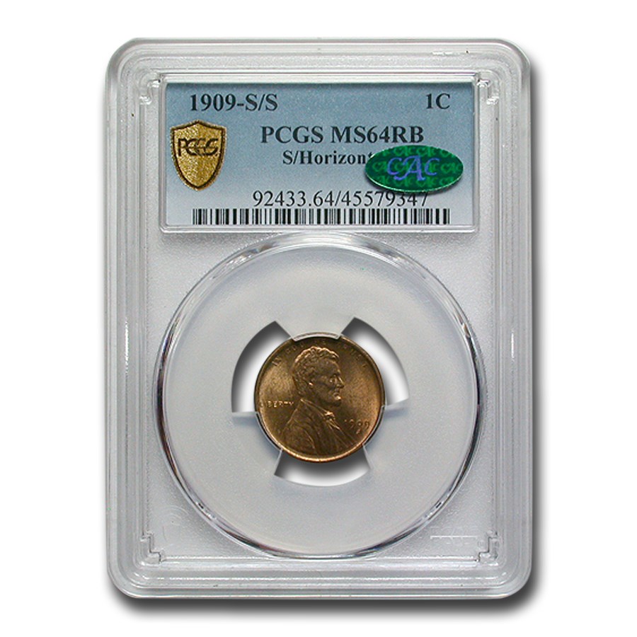 1909-S/S Horizontal Lincoln Cent MS-64 PCGS CAC (Red/Brown)