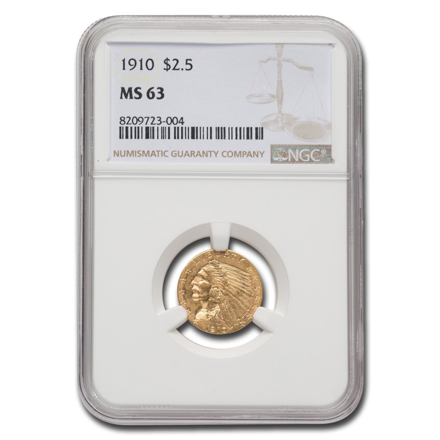 1910 $2.50 Indian Gold Quarter Eagle MS-63 NGC