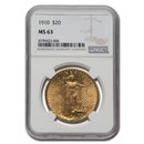 1910 $20 St Gaudens Gold Double Eagle MS-63 NGC