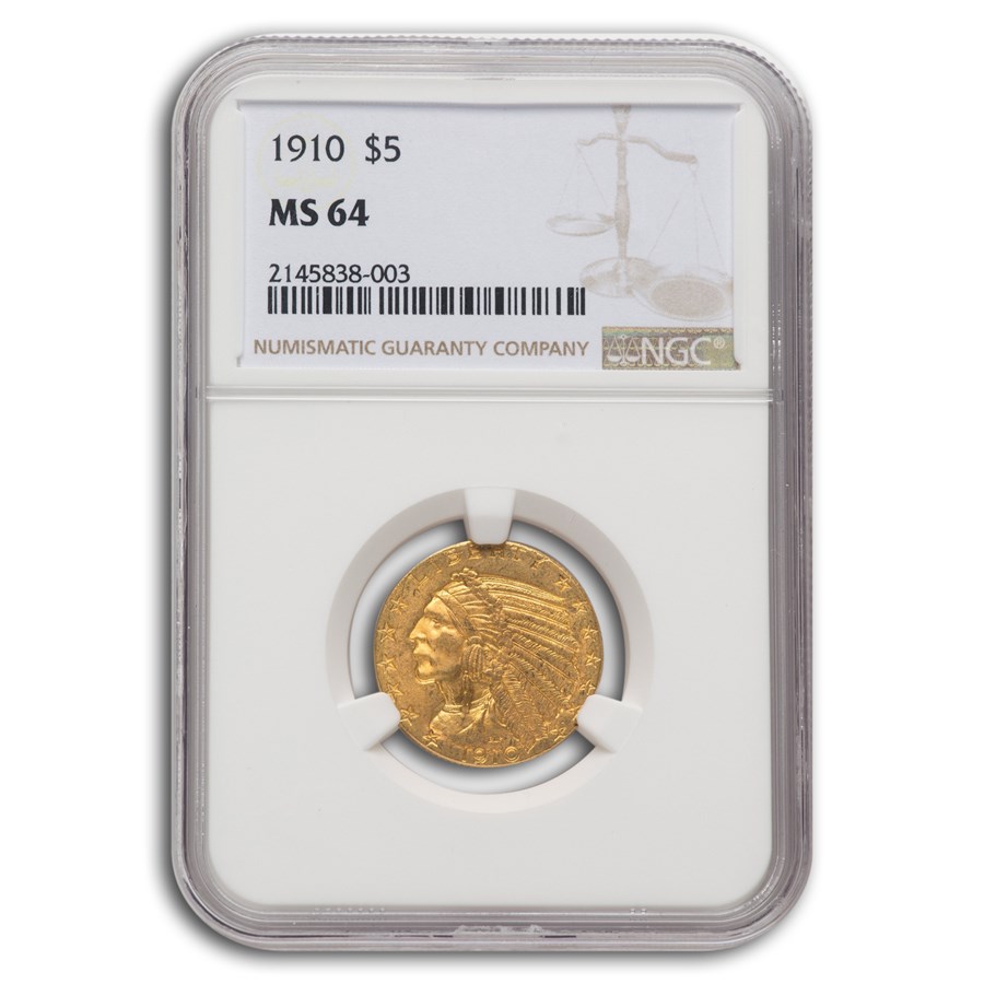 1910 $5 Indian Gold Half Eagle MS-64 NGC