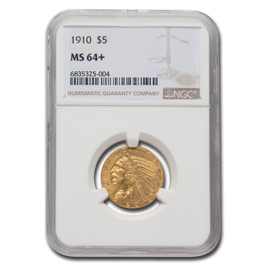 1910 $5 Indian Gold Half Eagle MS-64+ NGC