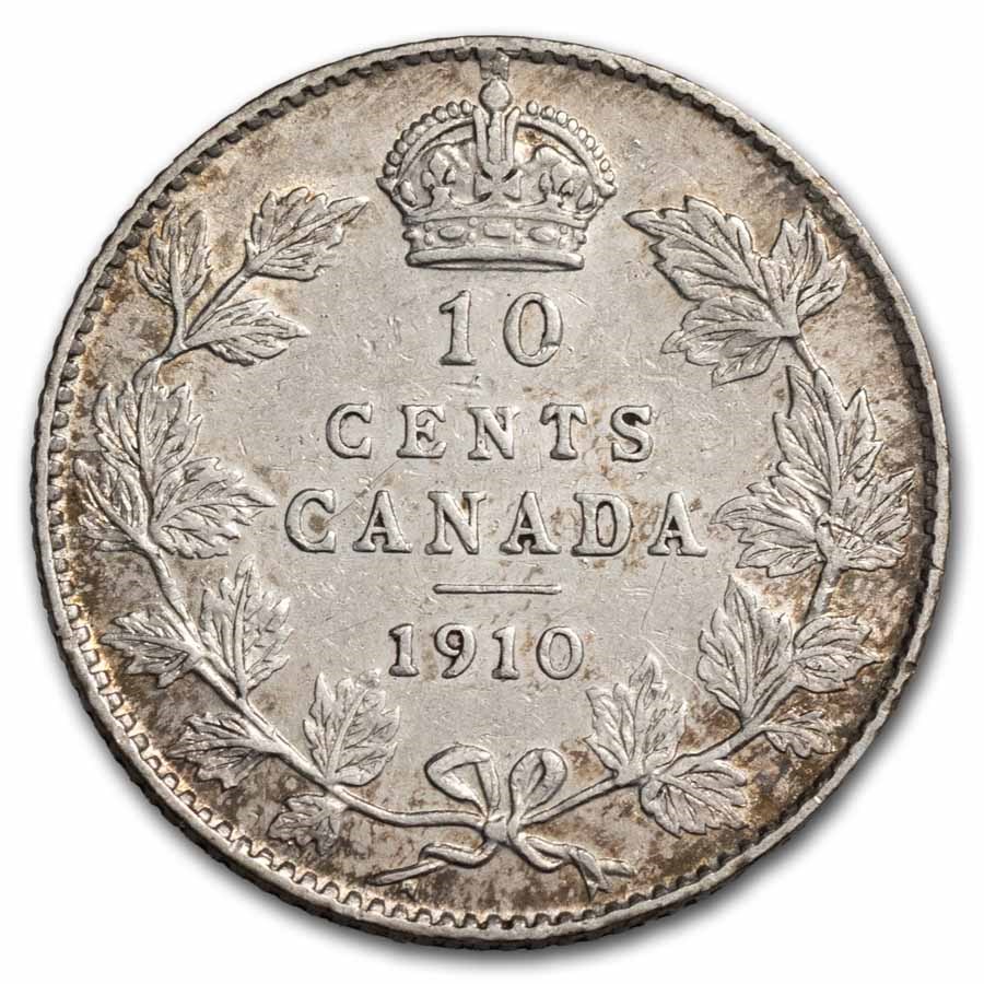 1910 Canada Silver 10 Cents Edward VII AU