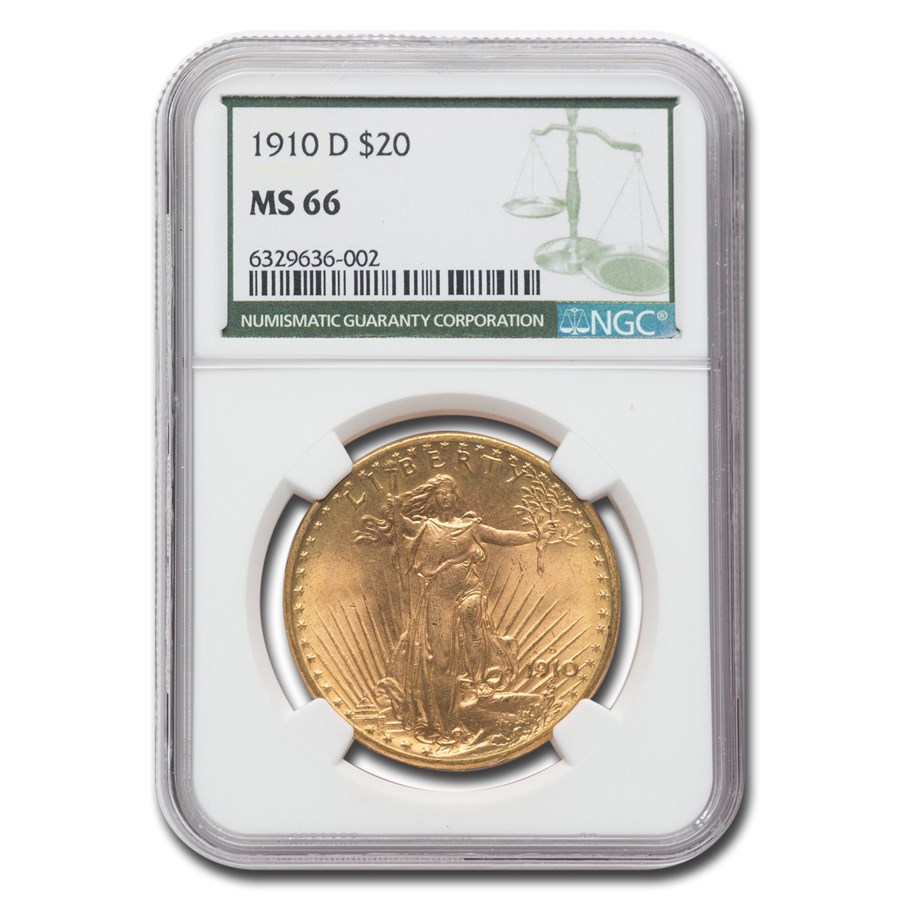 1910-D $20 St Gaudens Double Eagle MS-66 NGC (Green Label)