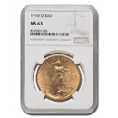 1910-D $20 St Gaudens Gold Double Eagle MS-63 NGC