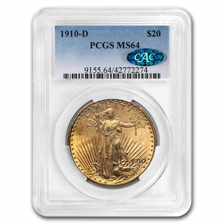 1910-D $20 St Gaudens Gold Double Eagle MS-64 PCGS (CAC)