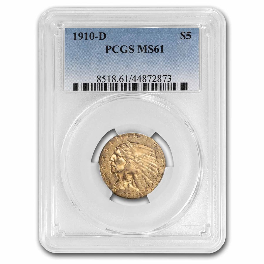 1910-D $5 Indian Gold Half Eagle MS-61 PCGS