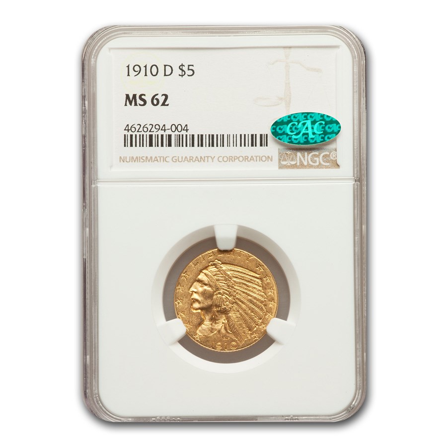 Buy 1910-D $5 Indian Gold Half Eagle MS-62 NGC CAC | APMEX