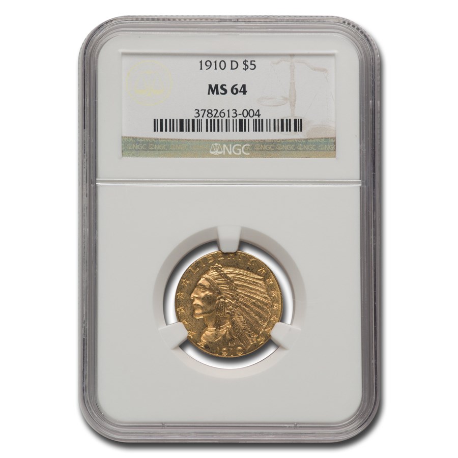 1910-D $5 Indian Gold Half Eagle MS-64 NGC