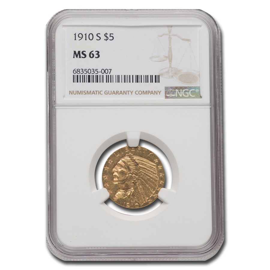 1910-S $5 Indian Gold Half Eagle MS-63 NGC