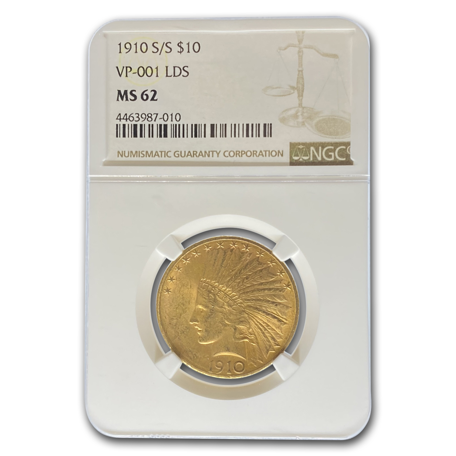 Buy 1910-S/S $10 Indian Gold Eagle MS-62 NGC (VP-001 LDS) | APMEX