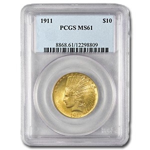 1911 $10 Indian Gold Eagle MS-61 PCGS