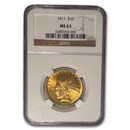 1911 $10 Indian Gold Eagle MS-63 NGC