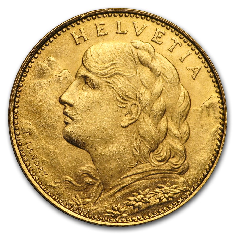 1911-1922 Switzerland Gold 10 Francs BU (Random)