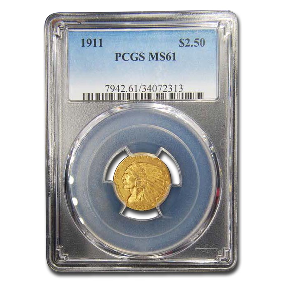 1911 $2.50 Indian Gold Quarter Eagle MS-61 PCGS