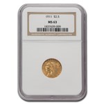 1911 $2.50 Indian Gold Quarter Eagle MS-63 NGC