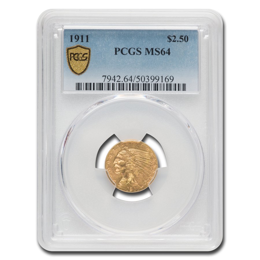 1911 $2.50 Indian Gold Quarter Eagle MS-64 PCGS