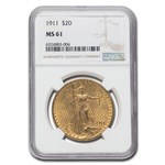 1911 $20 St Gaudens Gold Double Eagle MS-61 NGC